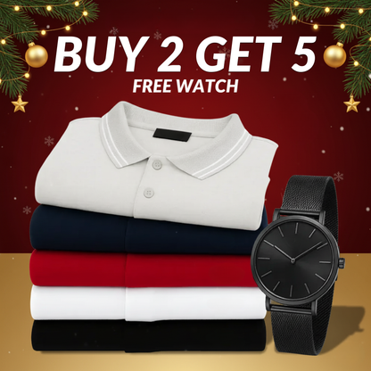SET OF 5 ESSENTIAL POLO SHIRTS [BUY 2, GET 5] + FREE WATCH