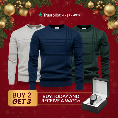 3-PACK TEXTURED CREW NECK JUMPERS [BUY 2, GET 3] + FREE WATCH